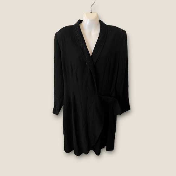 Vintage 90s Jacqueline Ferrar Coat Wrap Dress Black 14 - Picture 1 of 6